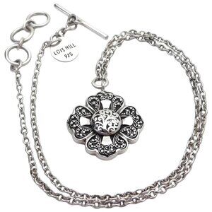 Lois Hill Sterling Silver Scrollwork Flower Pendant Necklace with Toggle Clasp